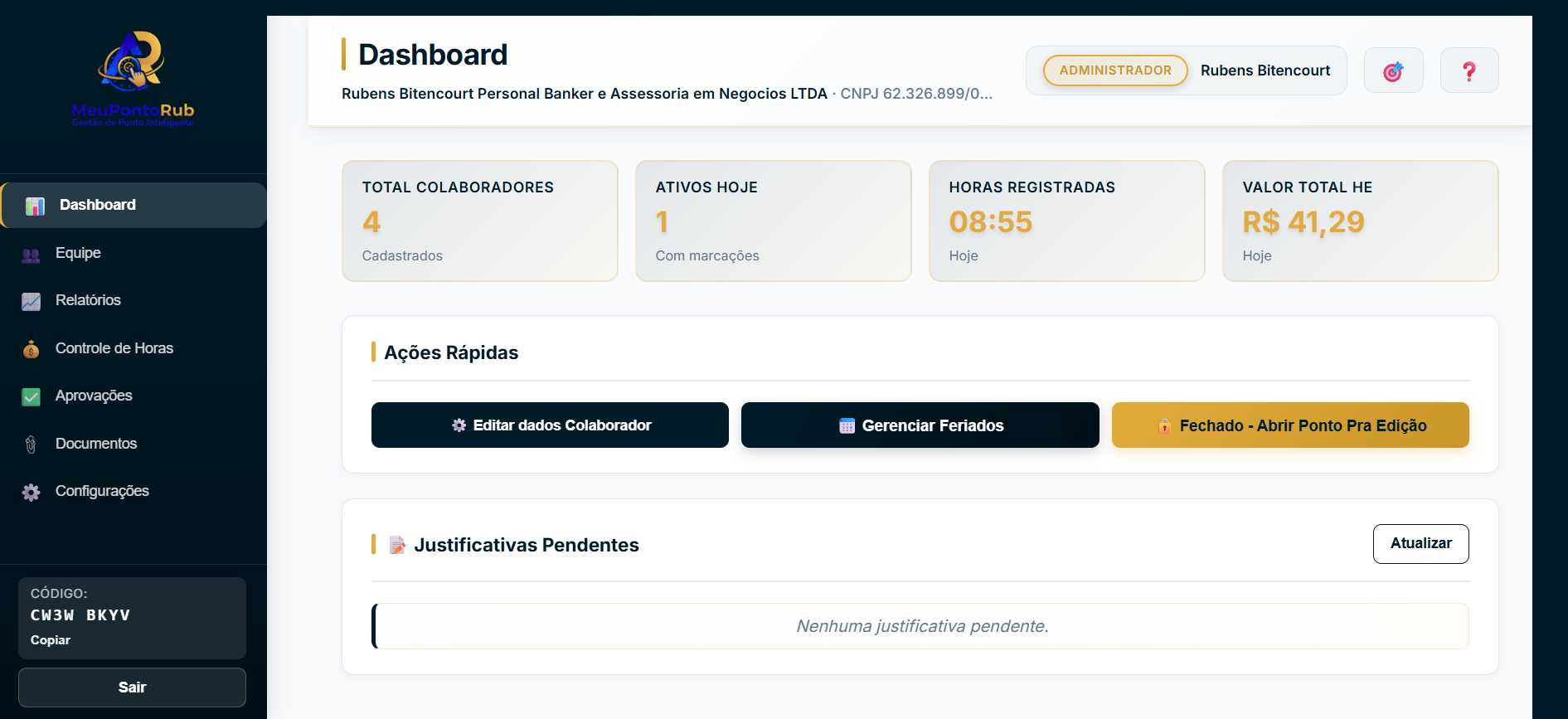 Dashboard MeuPontoRub